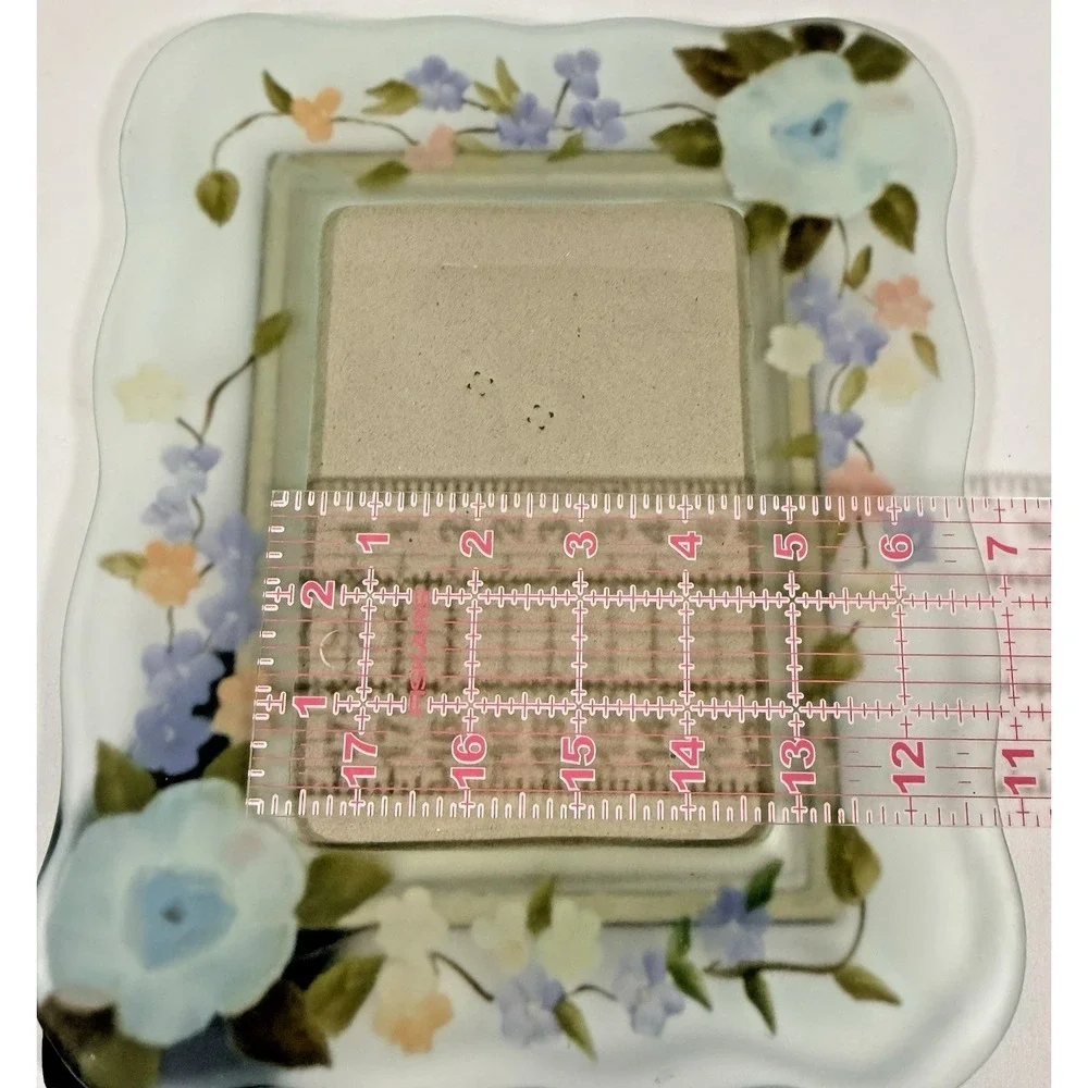 Salton At Home Floral Picture Frame 4x6 Blue Frosted Glass Scalloped Edge